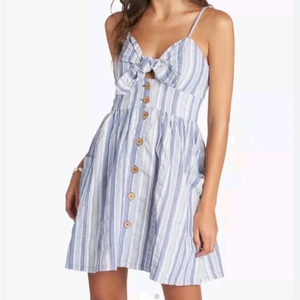 Roxy Under The Cali Sun Striped Cotton Tie-Front  Sundress Small Beach Summer